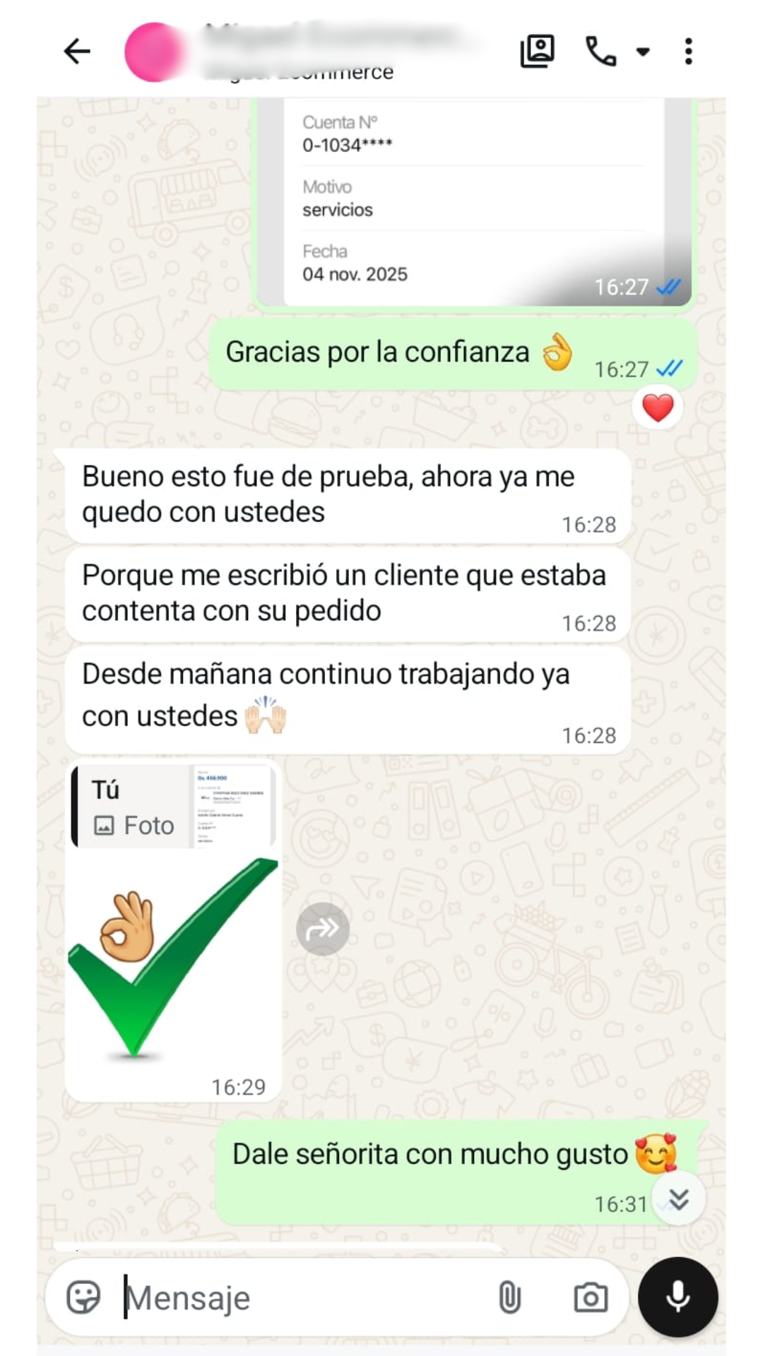 Captura de WhatsApp - Comercio verificado: Ya me quedo con ustedes