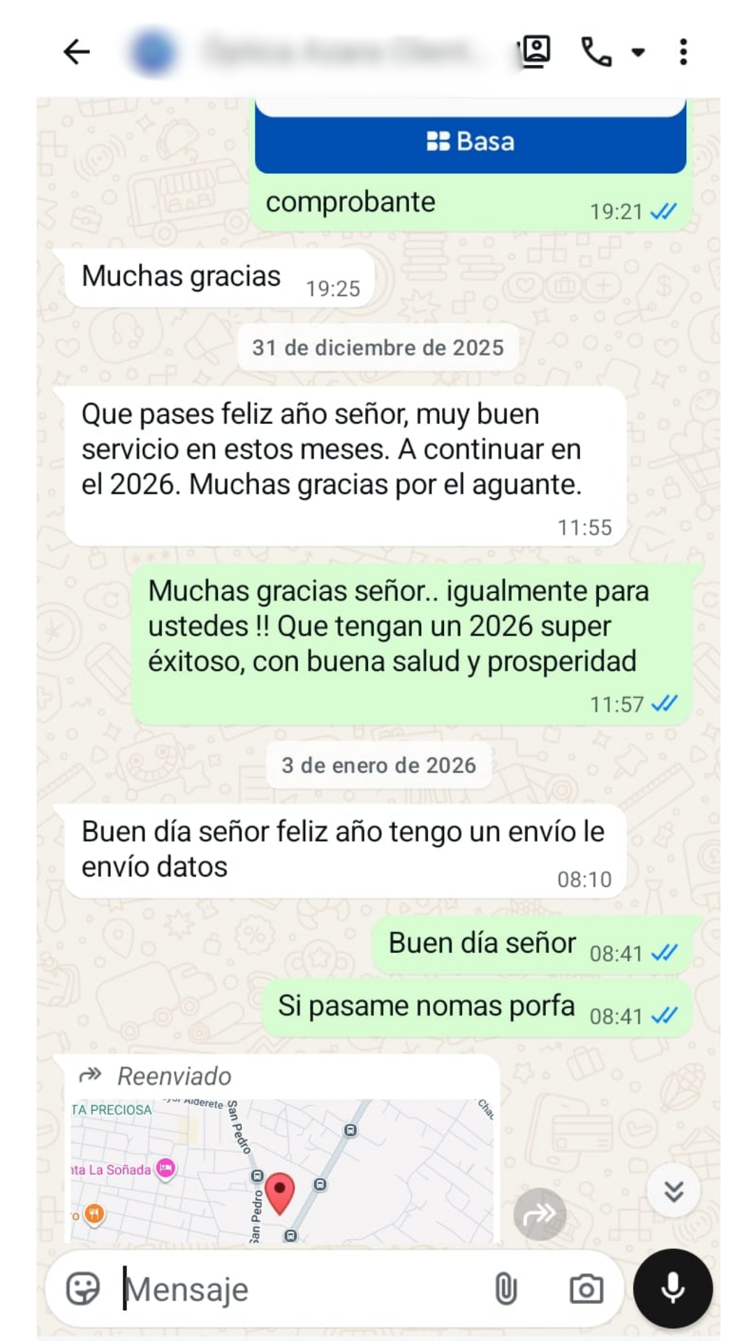 Captura de WhatsApp - Comercio verificado: Muy buen servicio, a continuar