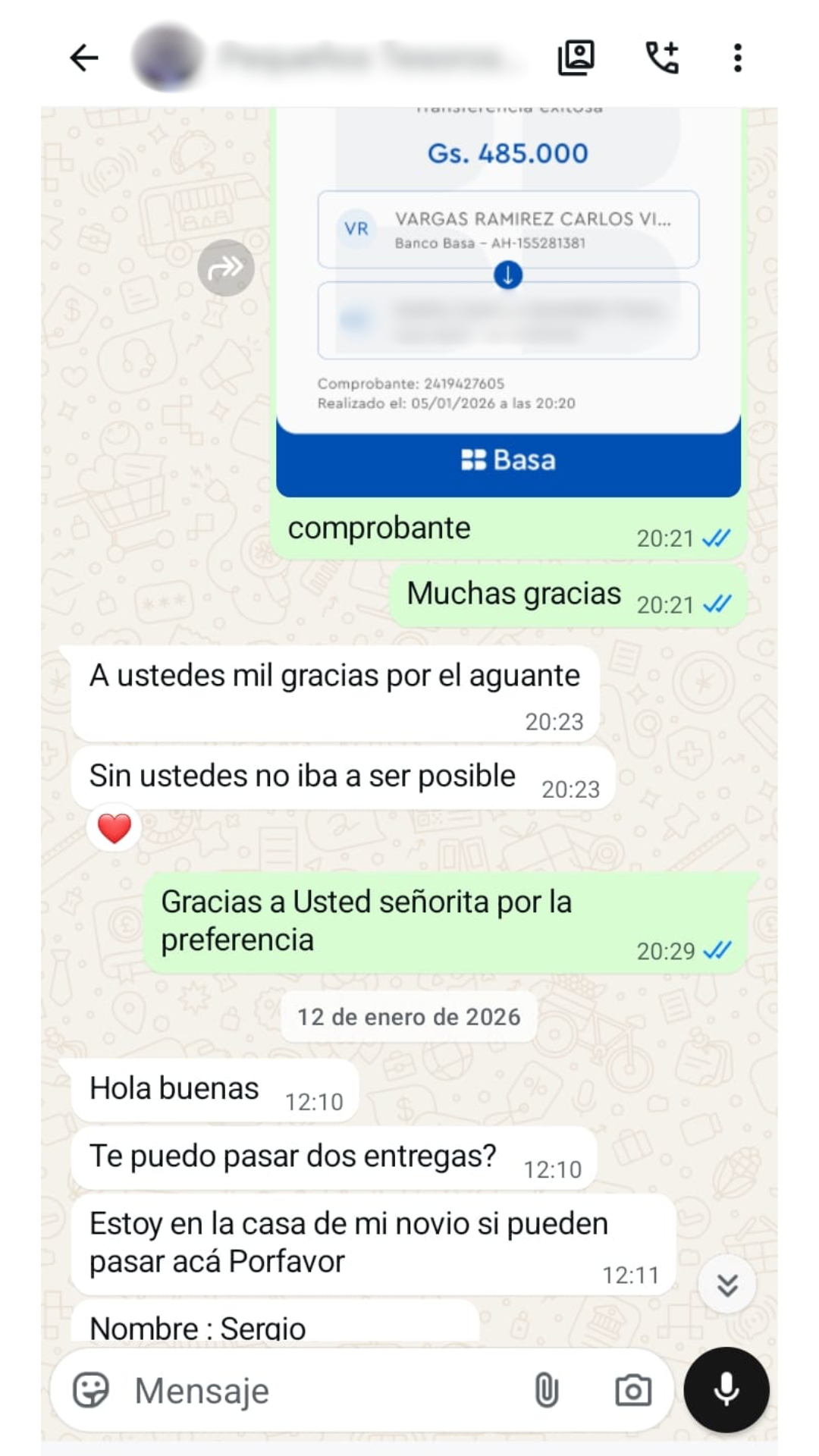 Captura de WhatsApp - Comercio verificado: Sin ustedes no iba a ser posible